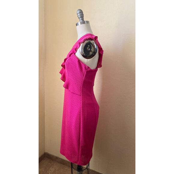 Guess Women's Mini Dress Size 8 Hot Pink Ruffle Accent Bodycon - Picture 5 of 6